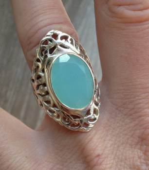 Zilveren ring met Chalcedoon in open bewerkte setting maat 17.5 